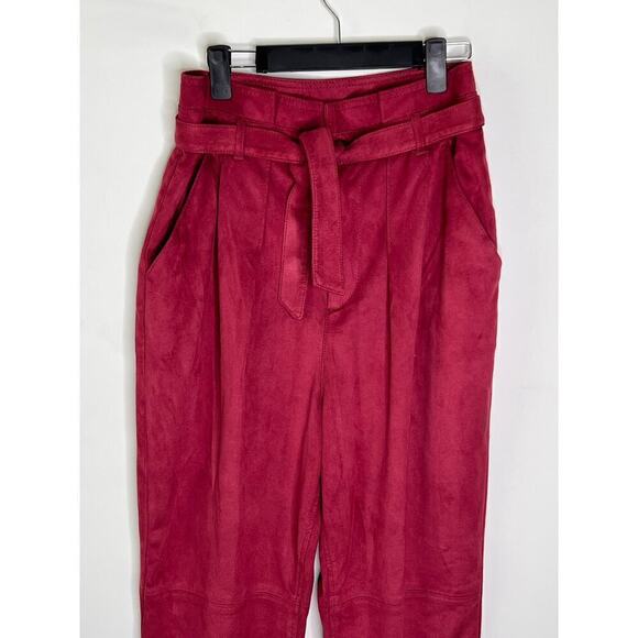 Free People Nightfall Vegan Suede Paperbag Pants Queen Pomegrana Women's Size 8 - Picture 4 of 10